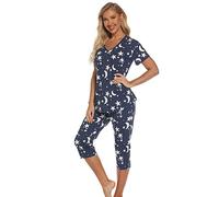 Misscoo Ensemble de pyjama sans manches pour femme - Pantacourt en coton pour le printemps et l'été (motif nuit étoilée), # 12, XX-Large