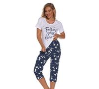 Misscoo Ensemble de pyjama sans manches pour femme - Pantacourt en coton pour le printemps et l'été (motif nuit étoilée), # 10, S