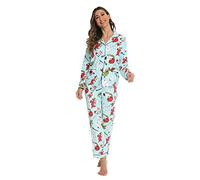 Misscoo Pyjama Femme Hiver Manches Longue Chaud Ensemble de Pyjamas en Bouton Top Blouse Chemise et Pantalon 2 Pièces pour Automne Hiver-Vert-S