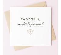 MissDaisy - Carte d'amour amusante pour couples - « Two Souls, One WiFi Password » - MissDaisy - Carte de vœux humoristique sarcastique, 14 x 14 cm, papier de qualité supérieure 300 g/m² avec