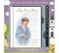 Missel de première communion avec couverture rigide pour garçon, stylo et carte de prière/marque-page pour engagement à la foi catholique
