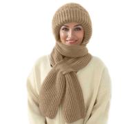 MissFox Bonnet Echarpe Femme, 2 en 1 Echarpe Capuche Hiver Chaud, Écharpe Coupe-vent avec Protection Auditive Intégrée, Bonnet et Echarpe Integre, Bonnets Tricoté Épais pour Femmes