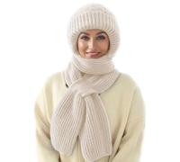 MissFox Bonnet Echarpe Femme, 2 en 1 Echarpe Capuche Hiver Chaud, Écharpe Coupe-vent avec Protection Auditive Intégrée, Bonnet et Echarpe Integre, Bonnets Tricoté Épais pour Femmes