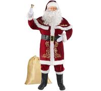 MissFox Costume de Père Noël pour Homme - 12 Pièces Déguisement Deluxe de Père Noël pour Adultes avec Bonnet, Barbe, Ceinture & Cape - Costume de Père Noël pour Fêtes de Noël, Cosplay & Carnaval