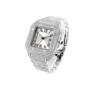 MISSFOX Montre Homme Carrée Haute Couture Indices Romains Pleine de Diamants Etanche V324-2 blanc argenté