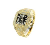 MISSFOX Montre Homme Carrée Haute Couture Indices Romains Pleine de Diamants Etanche V324-2 noir doré01