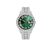 MISSFOX Montre Homme Style Premium Water Ghost Indices Romains Diamants Incrustés Quartz Etanche 2643-3 Vert