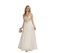 Misshow Robe Anniversaire Femme Col cœur Zip Taille Empire Robe Bal de Promo Longue à Dentelles Appliques Cristaux Ivoire 42