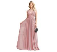 Misshow Robe Bal de Promo Longue élégante à Perles avec Paillettes Robe pour Mariage Invitée Femme Temoin Double Col V Rose 32