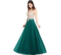 Misshow Robe Ceremonie Femme Longue sans Manches Col Rond Dos Nu Robe Grande Taille Femme Vert Foncé 44