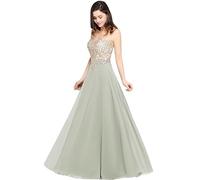 Misshow Robe Cocktail Femme Mariage Grande Taille avec Broderie Florale sans Manches Taille Empire Gris Foncé 42