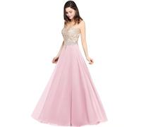 Misshow Robe de Bal de Promo pour Jeune Fille Longue sans Manches Pas Cher Grande Taille Rose Poudré 46