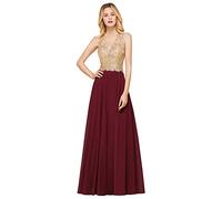 Misshow Robe de Bal Longue Brillante Robe de Soirée Longue Chic pour Mariage Robe Femme à Paillettes Bordeaux 38
