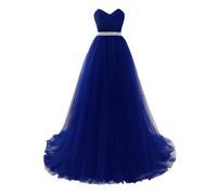Misshow Robe de Cocktail à Bustier Sexy Dos Nu Robe de Soirée Vintage Longue à Paillettes Brillante à Traine en Mousseline Bleu Roi 44
