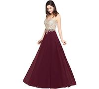 Misshow Robe de Cocktail Longue Chic avec Appliques à Fleurs Ajourée Robe Femme Longue pour Cérémonie Bordeaux 36