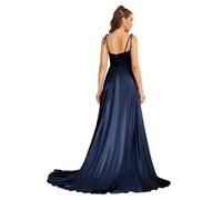 Misshow Robe de Cocktail Longue Chic avec Fente Dos Nu Robe Femme Longue pour Cérémonie Bleu Marine M
