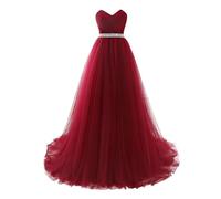 Misshow Robe de Cocktail Longue Chic Elégante Robe pour Mariage Femme Invité Robe de Bal Longue Formelle Bordeaux 36