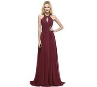 Misshow Robe de Cocktail Longue pour Mariage Invitée Femme Robe de Soirée Demoiselle d'honneur Chic avec Appliques Bordeaux 34