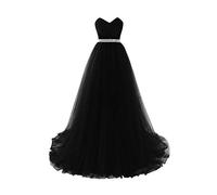 Misshow Robe de Soirée Longue Grande Taille Robe de Cocktail Chic pour Mariage en Mousseline Femme Princesse Noir 46