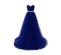 Misshow Robe Femme Chic de Soirée Longue Elégante Robe Femme Gala Robe de Bal Longue Chic en Mousseline Bleu Roi 42
