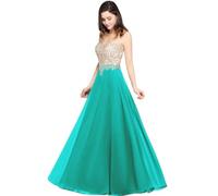 Misshow Robe Femme Chic et élégant Longue en Appliques Dentelles sans Manches Robe de Mariage Turquoise 32