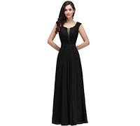 Misshow Robe Femme Longue Demoiselle d'honneur pour Soirée Mariage Robe de Bal Longue Vintage en Dentelle Ajourée Noir 36