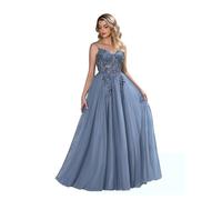 Misshow Robe pour Mariage Invité Longue Femme Col V A Line sans Manche Plissé Chic Robe de Cocktail Robe de Bal à Bretelles Fines