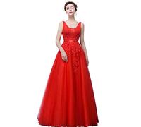 Misshow Robe pour Mariage Longue Femme Noble Invitée sans Manche Sexy Robe de Soirée Longue Vintage Ras au Sol Rouge 46