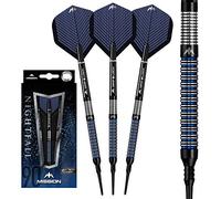 Mission Darts #_D9684 Nightfall | 22 g Premium Soft Tip 90% Tungsten Straight Ring Barrel Set de fléchettes avec 3 ailettes, 3 tiges de mission avec S-Lock et protection de pointe, M1, noir/bleu