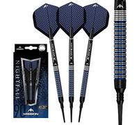 Mission Darts #_D9688 Nightfall | 19 g Premium Soft Tip 90% Tungsten Straight Ring Barrel Set de fléchettes avec 3 ailettes, 3 tiges de mission avec S-Lock et protection de pointe, M2, noir/bleu