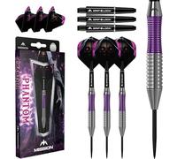 Mission Darts Fléchettes Phantom | Argent et Violet | Corps en laiton | Jeu de fléchettes à pointe en acier | 22 g.