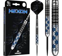 Mission Darts Hexon Darts D1639 Jeu de fléchettes 90 % tungstène avec pointe en acier Bleu PVD Tiges et ailettes 25 g