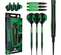 Mission Darts | Venom Darts | Noir & Vert | Électro Plate | Jeu de fléchettes à pointe souple | 90% tungstène | 20 g.