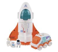 Mission Spatiale Fusée Jouet, Vaisseau Spatial Orange Jouet avec Son, 3 Figurines d'astronautes, Cockpit Ouvert, Pot d'échappement, Cadeau d'anniversaire pour Enfants