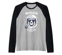 Mission to Mars Cool Space Astronaut Bear Cartoon Graphic Manche Raglan
