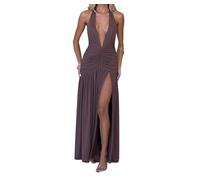 Missionary Robe Dos Nu Sexy à Fente Profonde en V Jupe Sexy Pure Desire Wind Spice Neck Robe sans Manches for Femmes(Brown,XS/X-Small)