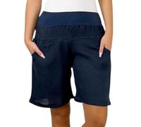 Mississhop Bermuda en lin pour femme - Pantalon d'été court en 100 % lin - Aéré et élégant - Avec boutons, bleu foncé, 44
