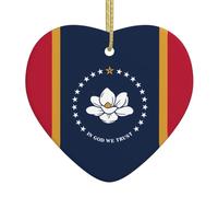 Mississippi State Flag Pendentif en céramique en forme de cœur imprimé pour accrocher sur les rebords de fenêtre ou les cheminées
