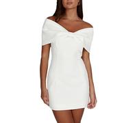 MISSMAO Robe Crayon Femme Épaule Nue avec Grand Nœud, Robe Courte Moulante pour Soirée, Cocktail, Sortie Club Et Événements Fête,Blanc,M