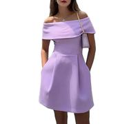 MISSMAO Robe Mini pour Femme Épaule Nue avec Ceinture Et Poches, Robe Élégante pour Cocktail, Mariage, Dîner Et Événements Formels,Violet,L