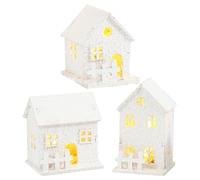 Missmisq 3 Pièces Village De Noel Lumineux en Bois, LED Maisons De Village De Noël en Bois, Maison De Noël Lumineuse, Village De Noel Miniature LED, Maison Village De Noel Décoration De Table