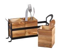 Missmisq Porte-Couverts En Bois | Caddy de Comptoir avec Trois Compartiments pour Couverts - Rangement Ustensiles Cuisine Fête - Pour Café Hôtel Extérieur Pique-Nique Table