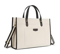 Missnine Sac à main pour ordinateur portable 15,6" - Pour femme - Grand sac de travail - En toile - Pour professeur, bureau et université, Noir et beige., Taille unique, Contemporain
