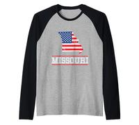 Missouri US Flag - US State Silhouette Missouri Souvenir Manche Raglan