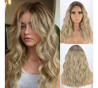 MISSQUEEN Perruque ombrée courte et ondulée de longueur moyenne pour femme, cheveux synthétiques bouclés blonds, raie au milieu, perruques en fibre résistante à la chaleur pour un usage quotidien