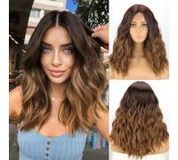 MISSQUEEN Perruque ombrée courte et ondulée de longueur moyenne pour femme - Cheveux synthétiques résistants à la chaleur - Aspect naturel - Pour un usage quotidien, coiffure, cosplay, fête, Halloween
