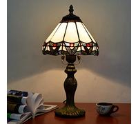 MissTable Night Light, 14" Tall Vintage Stained Glass Reading Desk Accent Bedside Piano DecoratTable Lamp for Girl Living Room Bedroom Study, Alloy Base,White