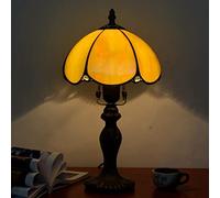 MissTable Night Light, 14" Tall Vintage Stained Glass Reading Desk Accent Bedside Piano DecoratTable Lamp for Girl Living Room Bedroom Study, Alloy Base,Yellow