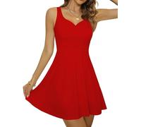 Missufe Robe de Cocktail pour Femme - Robe de soirée - Robe d'été - Mini Robe Rockabilly - Lignes A - Swing - Élégantes, Rouge, M