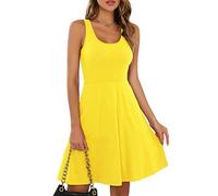 Missufe Rockabilly - Mini Robe Patineuse Courte pour Femme - Robe d'été - Robe débardeur (Jaune, Taille X)